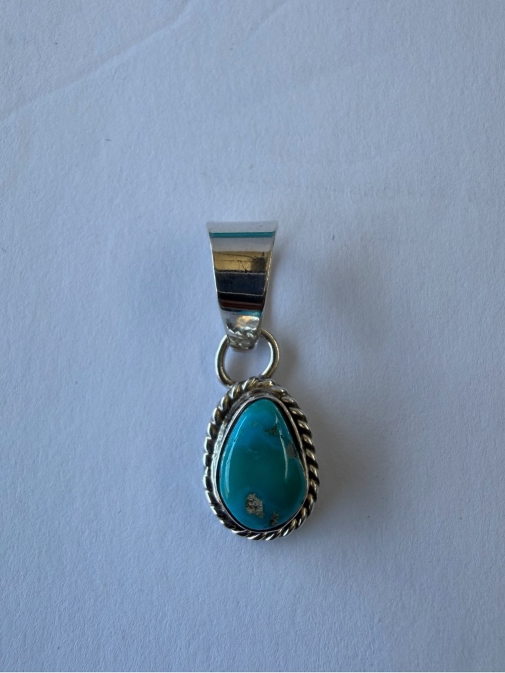 Navajo Native American Kingman Turquoise Pendant Necklace by S.Jack